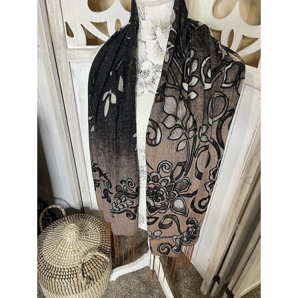 Estate Floral Ombre Sparkle Burnout Scarf Wrap Shawl Scarf Black 64in X 17in